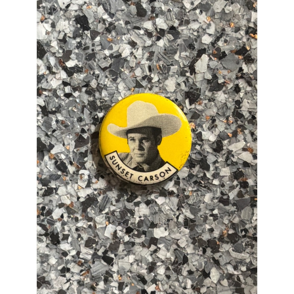 Vintage Sunset Carson Cowboy Movie Star Pinback Button Yellow Western Republic